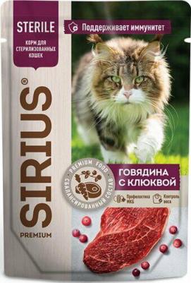 Влажный корм для кошек для стерилизованных, говядина с клюквой, 24 шт по 85 г