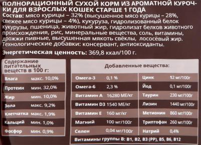 Корм сухой из курицы для взрослых кошек от 1 года 750 гр – фото 3