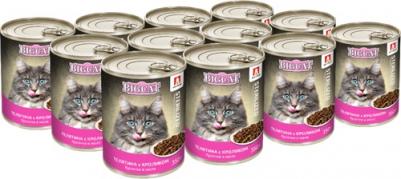 Big Cat Sterilized влажный корм для стерилизованных кошек крупных пород, с телятиной и кроликом, кусочки в желе, в консервах - 350 г