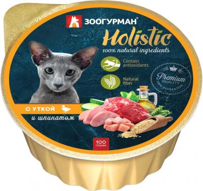 Консервы Holistic с уткой и шпинатом для взрослых кошек 100г