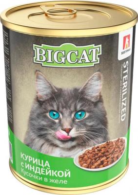 Влажный корм для кошек Big Cat Sterilized, индейка, курица, 12шт, 350г