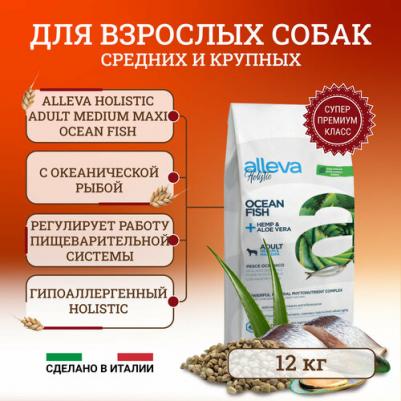 Корм сухой HOLISTIC DOG Adult Ocean Fish Medium/Maxi для взрослых собак с океанической рыбой, коноплей и алое вера 12кг 2424