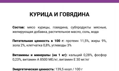 Влажный корм для собак мелких пород, с кусочками курицы и говядиной в желе, 100 гр – фото 1