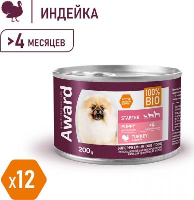 Корм для щенков до 4мес., беременных и кормящих собак паштет из индейки банка 200г – фото 1