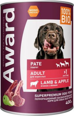 Pate Adult Lamb & Apple влажный корм для собак, с ЯГНЕНКОМ и яблоком, в консервах - 400 г повседневный супер премиум безглютеновые для взрослых – фото 1