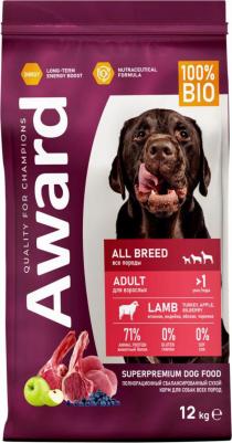 сухой корм для взрослых собак всех пород с ягненком и индейкой с добавлением яблока и черники – фото 1