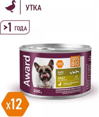 Влажный корм для собак Pate Adult Duck & Cranberry с уткой и брусникой, в консервах - 200 г х 12 шт – фото 1