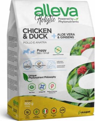 Корм сухой ALLEVA HOLISTIC DOG Puppy/Junior Chicken & Duck Mini для щенков с курицей и уткой, алое вера и женьшенем 0.8кг 2196