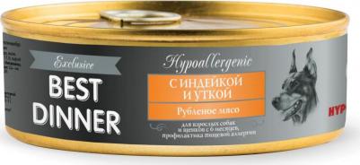 Консервы Exclusive Hypoallergenic для взрослых собак и щенков с 6 мес Профилактика пищевой аллергии с индейкой и уткой 340г 7637 – фото 3