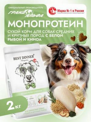 Monoprotein сухой корм для собак средних и крупных пород, с РЫБОЙ и киноа - 2 кг премиум для всех возрастов с рыбой породы крупного размера мешок – фото 1