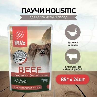 Holistic влажный корм для собак малых пород, говядина, белая рыба, кусочки в соусе – фото 4