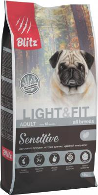 Sensitive Adult Light & Fit диетический сухой корм для собак, при избыточном весе, с индейкой - 15 кг диетические супер премиум низкокалорийные – фото 1