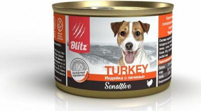 Sensitive полнорационный влажный корм для собак и щенков, паштет с индейкой и печенью, в консервах - 200 г – фото 1