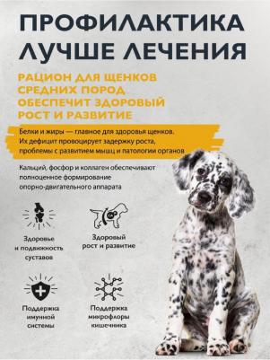 Сухой корм супер-премиум с индейкой и уткой для щенков средних пород "Dog Puppy&Junior M Healthy Growth" 3 кг – фото 1