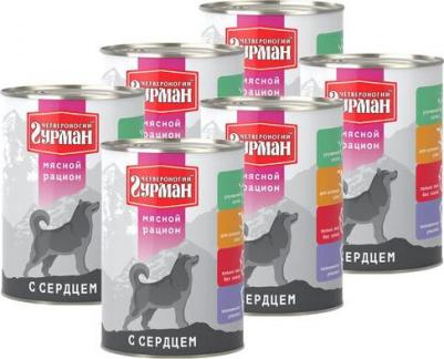 Мясной рацион влажный корм для собак, фарш из сердца, в консервах - 850 г – фото 1