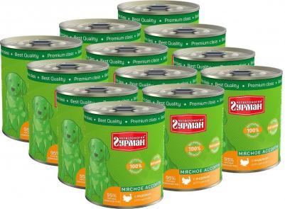 Влажный корм для собак Мясное ассорти, индейка, 12шт по 340г