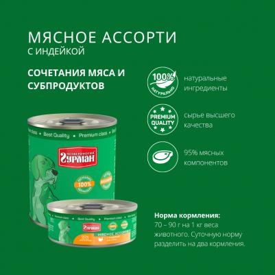 Влажный корм для собак Мясное ассорти с индейкой 0,34 кг – фото 1