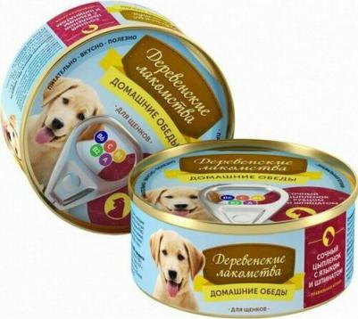 Корм для щенков Домашние обеды Сочный цыпленок, язык, шпинат конс. 100г – фото 18