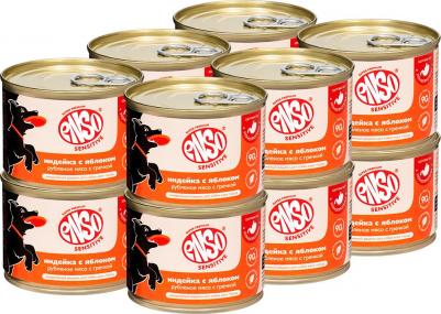 Корм для собак Sensitive подд.здор. ЖКТ, рубл.мясо индейки с гречкой и яблоком банка 190г – фото 3