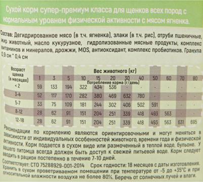 корм для щенков всех пород с нормальным уровнем физической активности, с мясом ягненка – фото 1