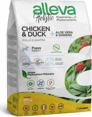 Корм сухой ALLEVA HOLISTIC DOG Puppy/Junior Chicken & Duck Medium для щенков с курицей и уткой, алое вера и женьшенем 0.8кг 2202 – фото 1
