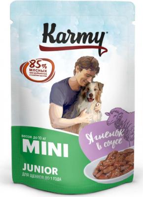 Mini Junior влажный корм для щенков мелких пород с ягненком мясные кусочки в соусе - 80 г – фото 1