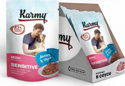 Mini Sensitive влажный корм для собак мелких пород с чувствительным пищеварением с лососем мясные кусочки в соусе - 80 г