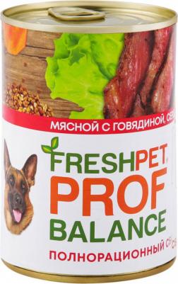 Корм для собак FRESHPET Профбаланс с говядиной, сердцем и гречкой банка 410г