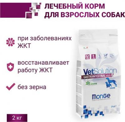 VetSolution Dog Gastrointestinal сухой корм для собак, с заболеваниями ЖКТ - 2 кг ветеринарный супер премиум мешок Импортный корм 1 уп. х 1 шт. х 2 кг – фото 1