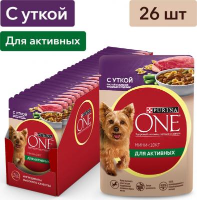 Корм для собак Mini для активных, утка, паста, зел.фасоль пауч 85г