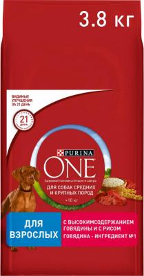 Сухой корм для взрослых собак средних и крупных пород, с говядиной и рисом, 3,8кг