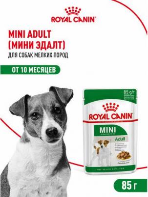Корм для собак Mini для мелких пород от 10 месяцев, кусочки в соусе пауч 85г – фото 6