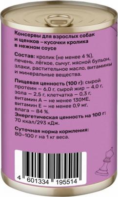 Влажный корм с курицей и кроликом в соусе для взрослых собак и щенков 850 г – фото 2