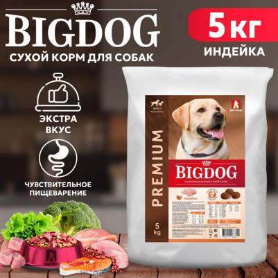 Сухой корм для собак BIG DOG, для взрослых, средних и крупных пород, индейка, 5 кг