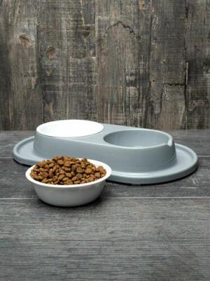 Миска для кошек и собак мелких пород двойная на подставке серая 0,3л – фото 8