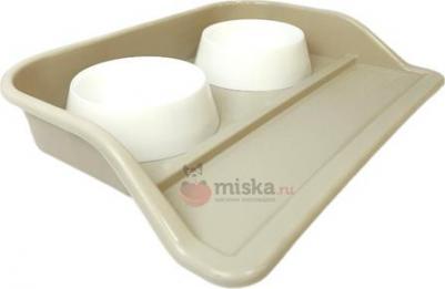 Набор c двумя мисками для кошек и собак на подставке бежевый 300мл – фото 2