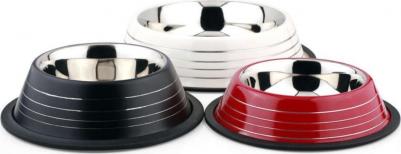 Миска для собак Color Ribbed металлическая 700 мл белая