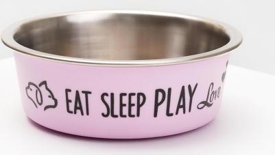 Миска для кошек и собак Eat sleep play, 300 мл, 12,5х4,5 см, розовая