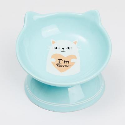 Миска керамическая на ножке для кошек Meow, 100 мл, 16x12,5 см, голубая – фото 1