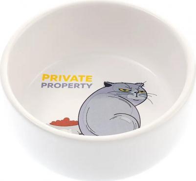 Миска керамическая с рисунком для кошек, 300 мл, белая