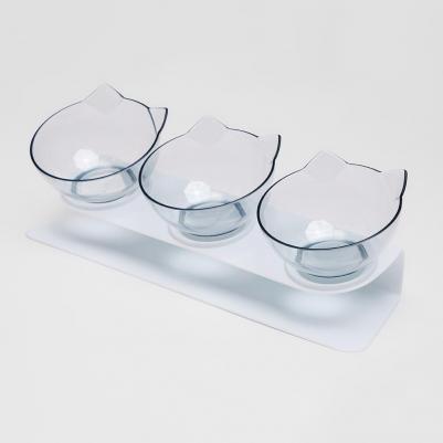 Миска тройная с ушками на подставке для кошек и собак, белая – фото 1