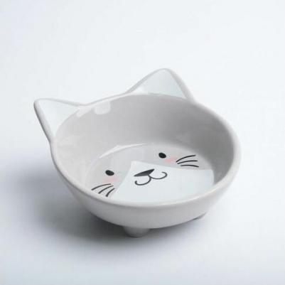 Миска керамическая"Голова кота", 14 x 12,5 x 6,5 cм, серая 9214854 – фото 1