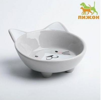 Миска керамическая"Голова кота", 14 x 12,5 x 6,5 cм, серая 9214854 – фото 3
