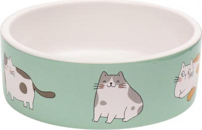 Миска керамическая "Котяры", 300 мл, 12,5 x 4,5 cм, бело-зелёная