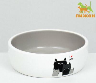 Миска керамическая "Любимые коты" 300 мл 13,4 x 4 cм, серо-белая – фото 2