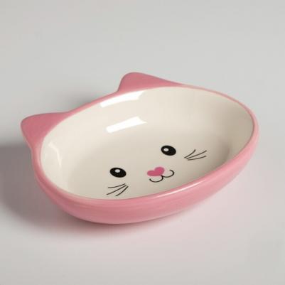 Миска керамическая овальная "Кошачья мордочка" 200 мл, розовая – фото 7