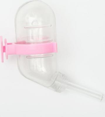 Поилка для грызунов 60 мл, 12 х 4 см, прозрачная с розовым креплением