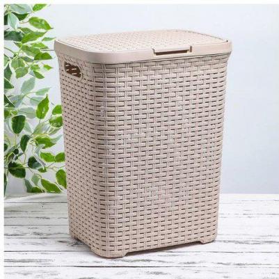 Корзина для хранения, вещей, белья, игрушек, органайзер пластиковый c крышкой и ручками "Ротанг" 40 л, 37x29,5x48 см, цвет латте – фото 2