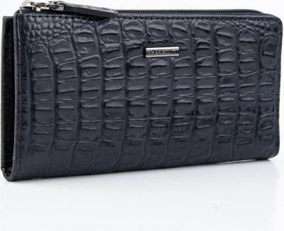 Портмоне, натуральная кожа, фактура под рептилию, на молнии, черный