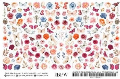 BPW, GRANDE, Слайдер для ногтей, Бабочки и цветы большой набор, 103